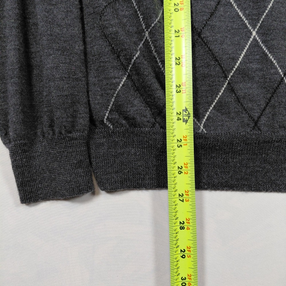 Marco Fiori Mens‎ Large Charcoal Grey Argyle V Neck Merino Wool Sweater - Picture 7 of 9